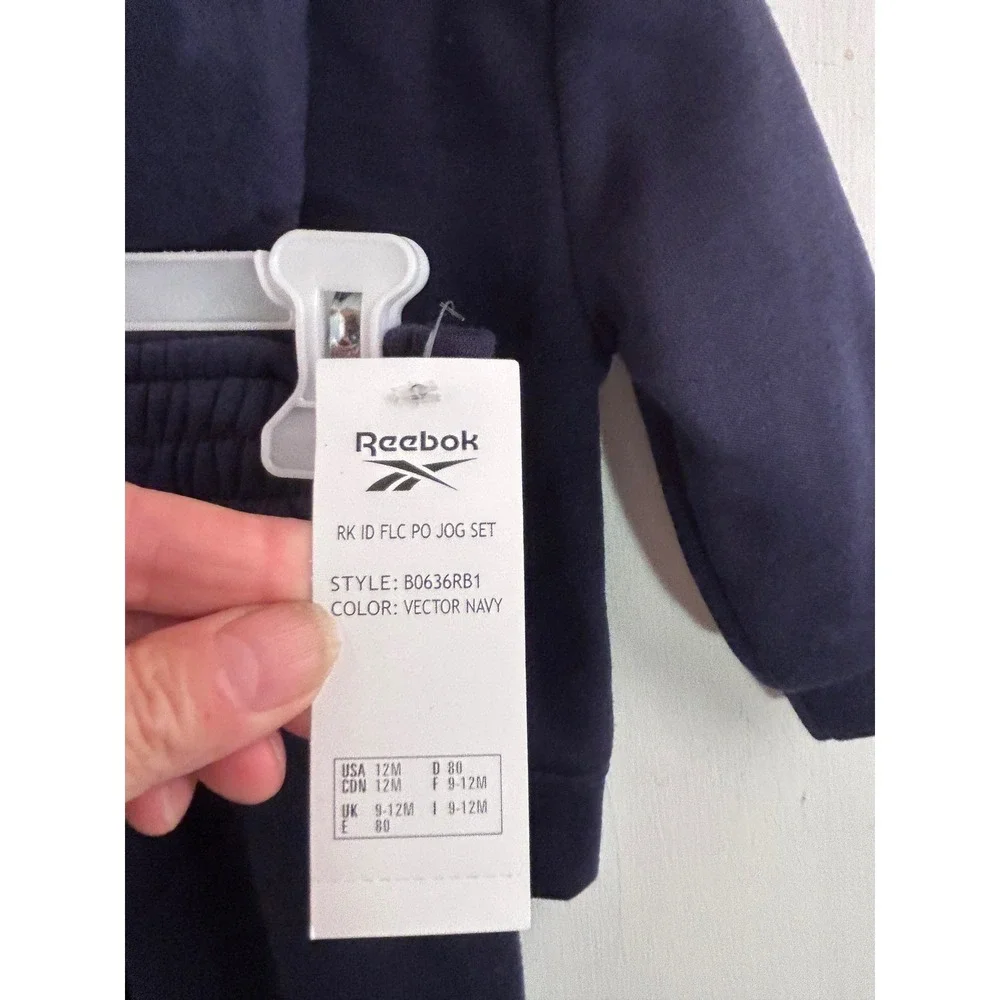 Reebok Jogger Set 12M Vector Navy Fleece Hoodie & Pants Kids